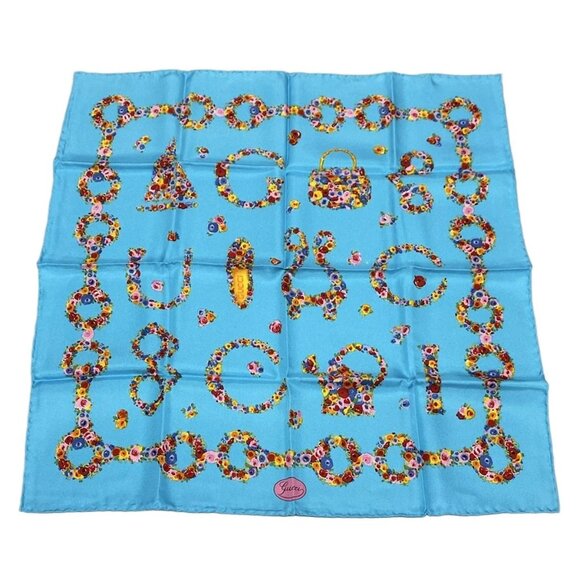GUCCI - Light Blue Red Multi Scarf 142-071325 - Picture 1 of 4